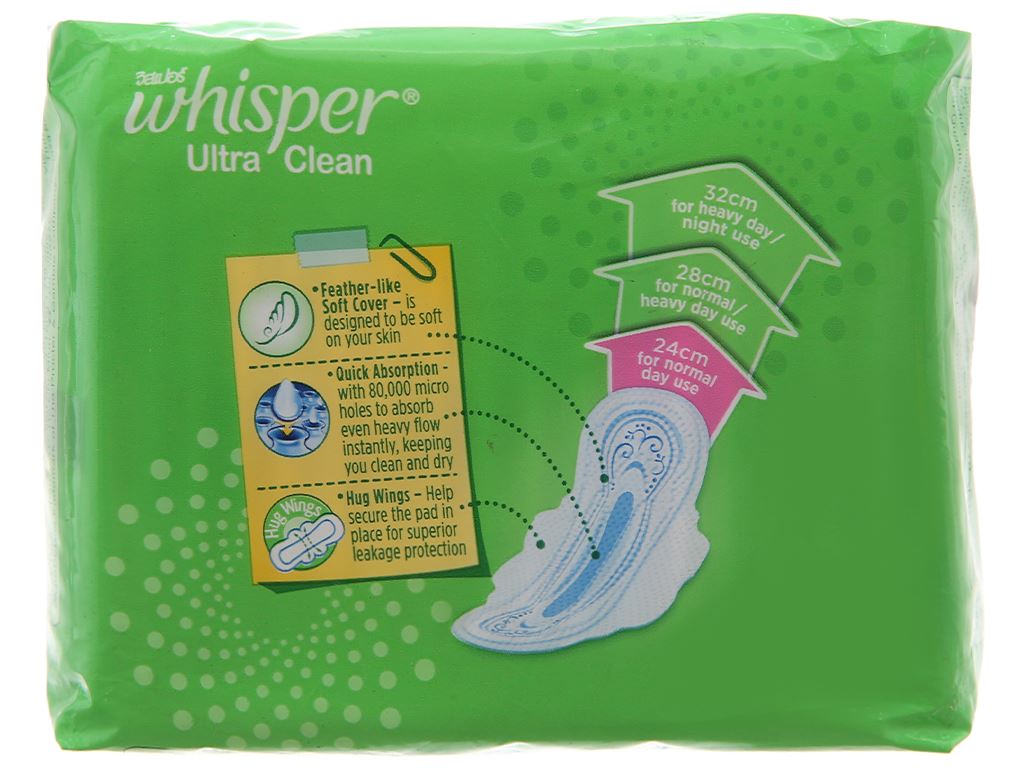 Băng vệ sinh Whisper Ultra Clean siêu thấm có cánh 18 miếng 4