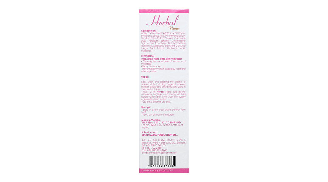Gel tắm và vệ sinh phụ nữ Herbal Nano ngừa viêm nhiễm