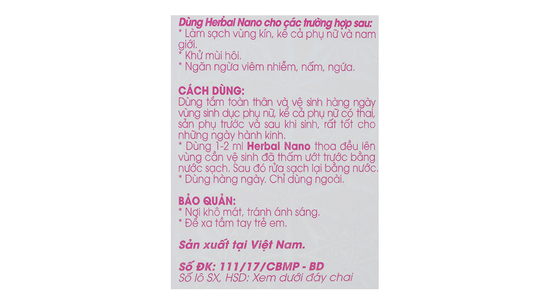 Gel tắm và vệ sinh phụ nữ Herbal Nano ngừa viêm nhiễm
