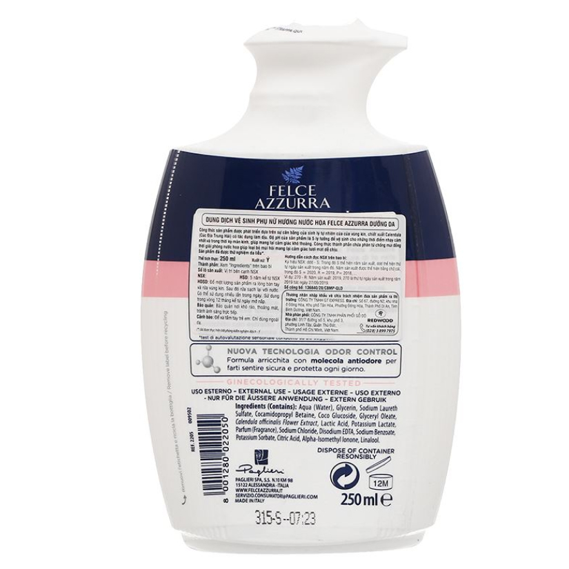 Dung dịch vệ sinh phụ nữ Felce Azzurra pH 4.5 hương nước hoa 250 ml 10