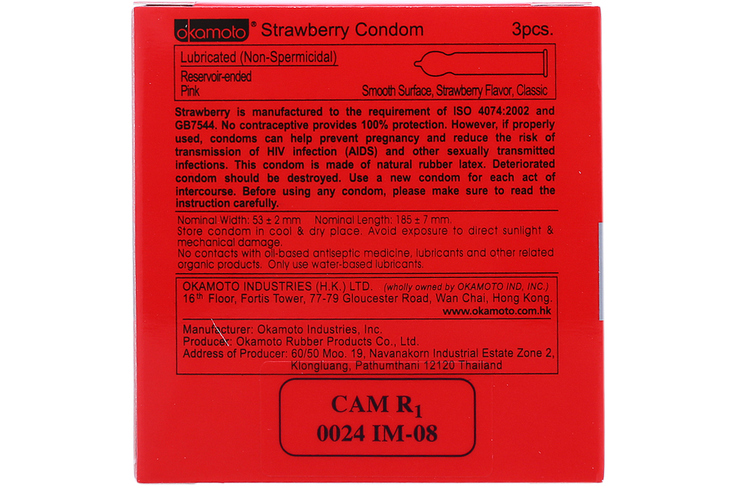 Bao cao su Okamoto Condom hương Dâu 52mm (hộp 3 cái)