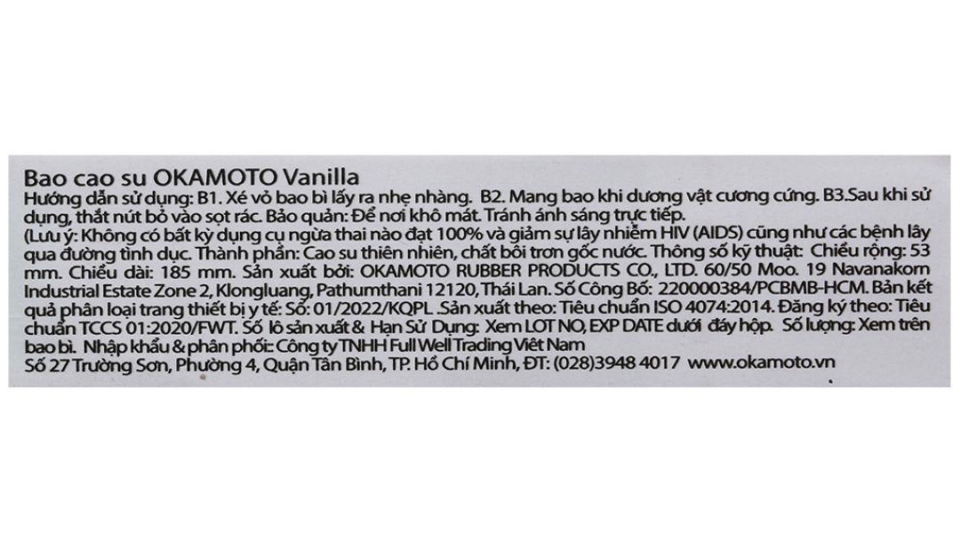 Bao cao su Okamoto Skinless Skin Vanilla 53mm