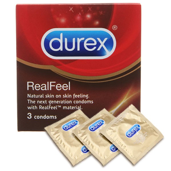 Bao cao su Durex RealFeel tăng cảm xúc chân thật 56mm hộp 3 cái