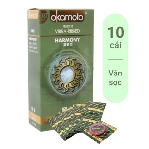 Hộp 10 cái bao cao su Okamoto Harmony vân sọc 52mm