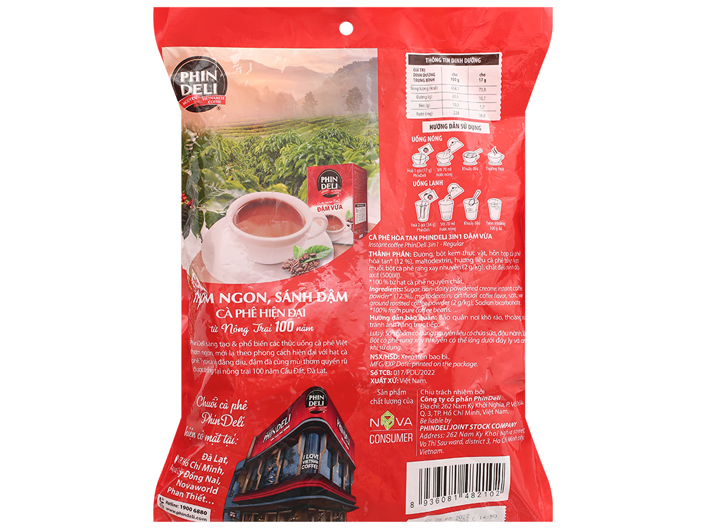 Cà phê hoà tan Phindeli 3 in 1 đậm vừa 595g 4