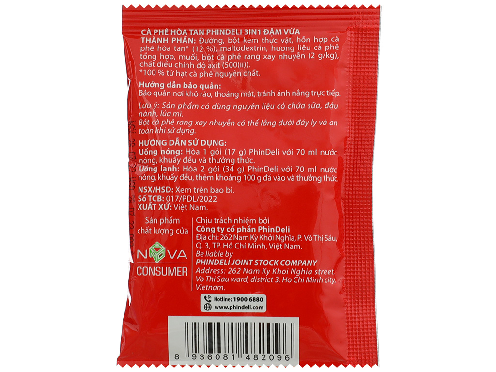 Cà phê hoà tan Phindeli 3 in 1 đậm vừa 595g 8