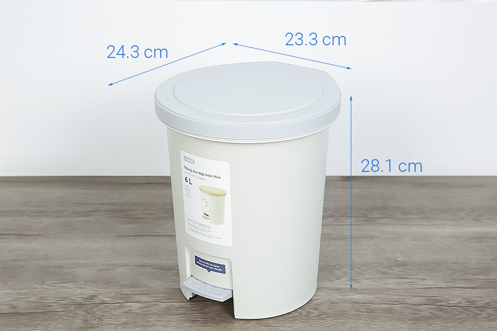 Thùng rác nhựa 6 lít Hiro Inochi HIN.RATR.0006 Màu Trắng Ghi