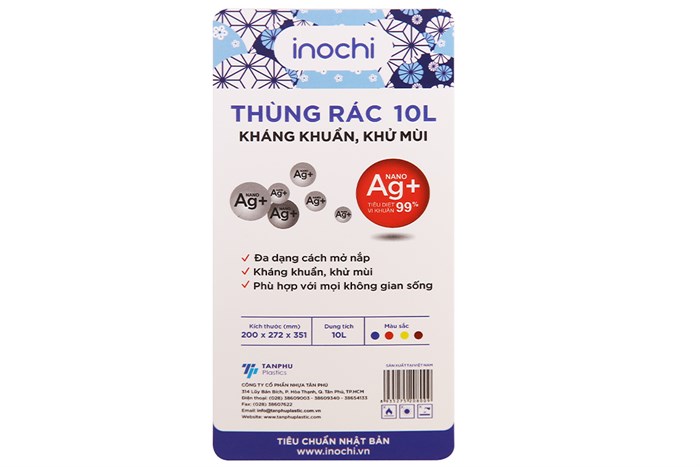 Thùng rác nhựa 10 lít Hiro Inochi HIN.RACN.0010 Màu Ghi