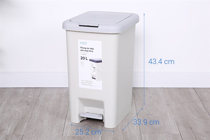 Thùng rác nhựa 20 lít Hiro Inochi HIN.RACN.0020 Màu Xám nhạt