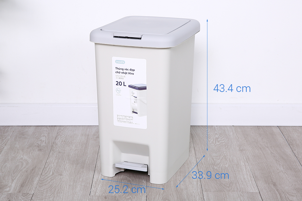 Thùng rác nhựa 20 lít Hiro Inochi HIN.RACN.0020 Màu Xám nhạt