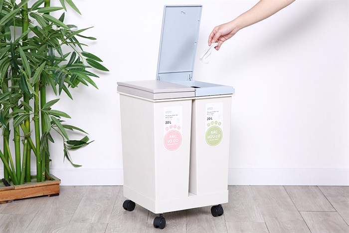Thùng rác nhựa 40 lít 2 ngăn Hiro Inochi HIN.RAPL.002N Màu Xám nhạt