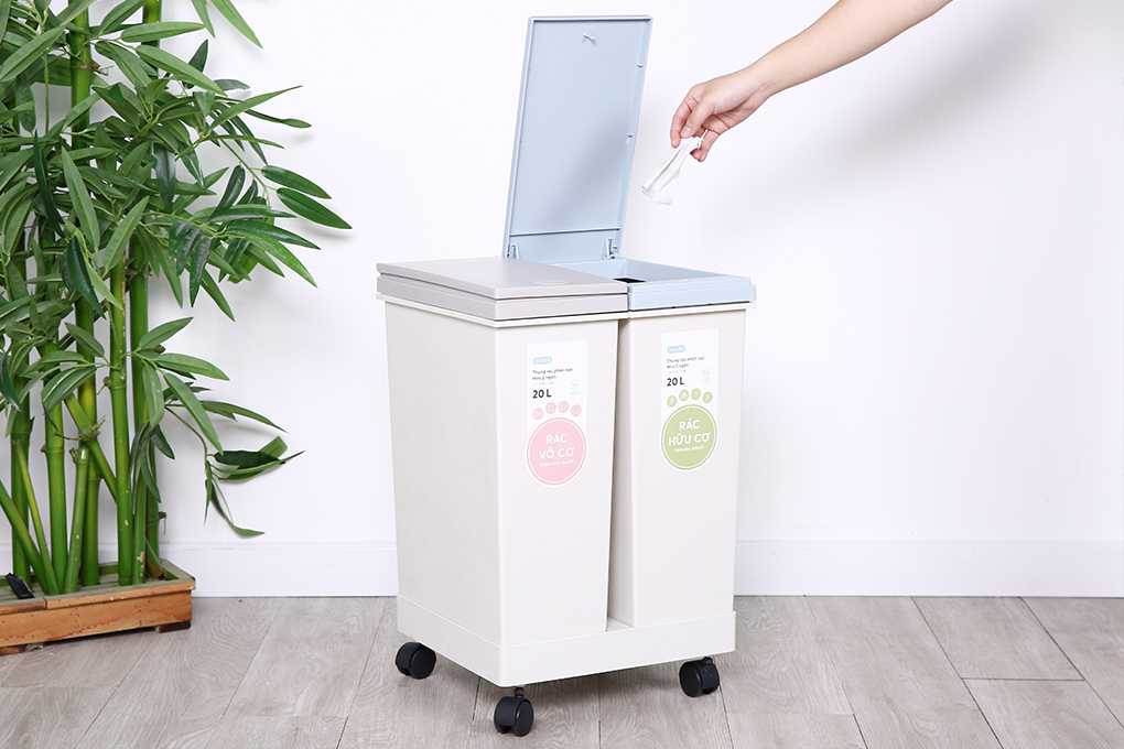Thùng rác nhựa 40 lít 2 ngăn Hiro Inochi HIN.RAPL.002N Màu Xám nhạt