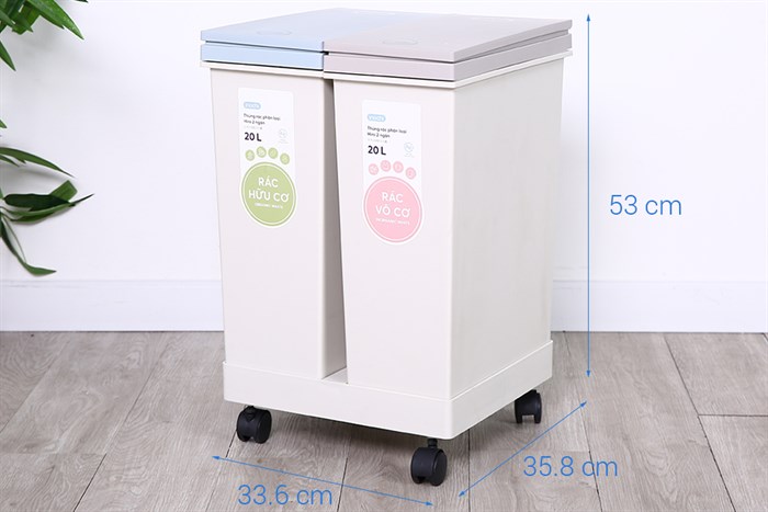 Thùng rác nhựa 40 lít 2 ngăn Hiro Inochi HIN.RAPL.002N Màu Xám nhạt
