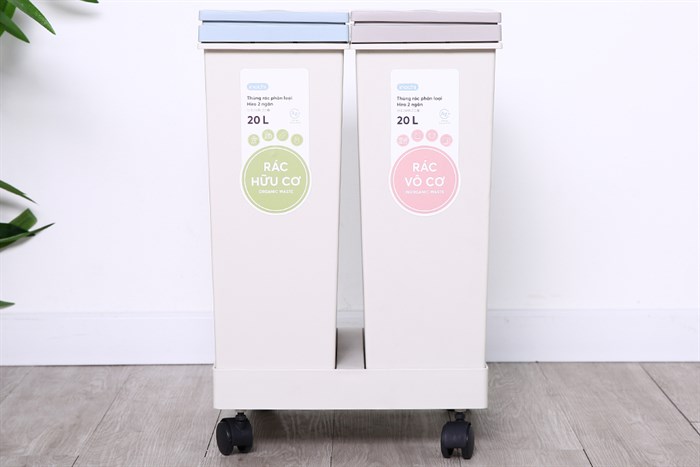 Thùng rác nhựa 40 lít 2 ngăn Hiro Inochi HIN.RAPL.002N Màu Xám nhạt