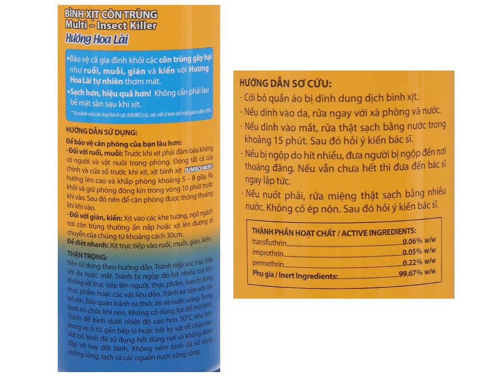 Bình xịt côn trùng Jumbo Vape SUPER hương hoa lài 300ml 5