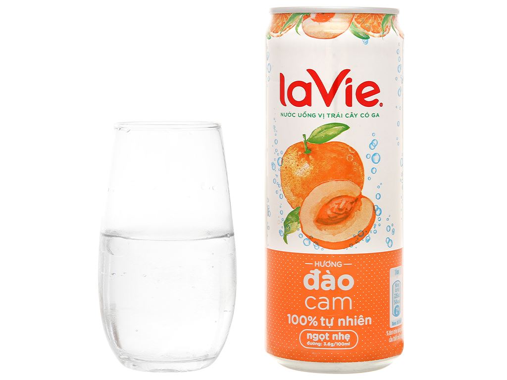 Thùng 24 lon nước uống vị trái cây có ga La Vie hương đào cam 330ml 8