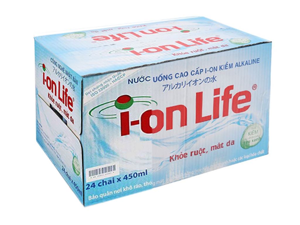 Thùng 24 chai nước uống i-on kiềm Akaline I-on Life 450ml 1