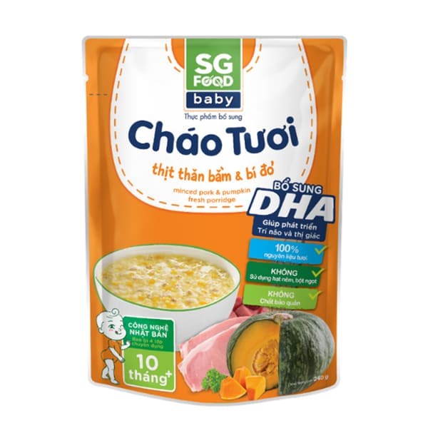 Cháo tươi SG Food Baby vị thịt thăn bằm, bí đỏ gói 240g (từ 10 tháng)