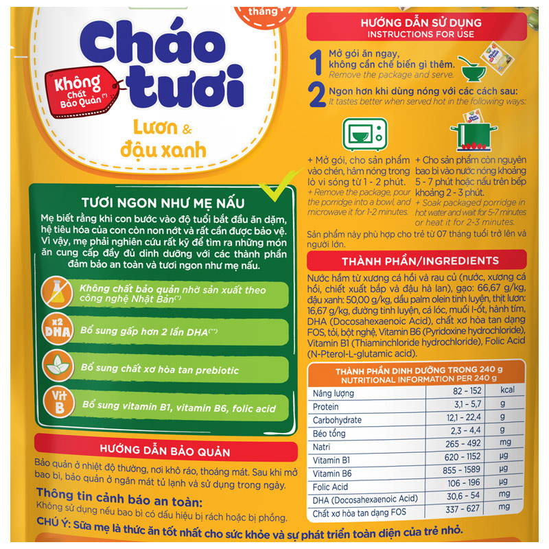 Combo 3 gói cháo tươi SG Food Baby vị lươn, đậu xanh 240g (từ 7 tháng) 10