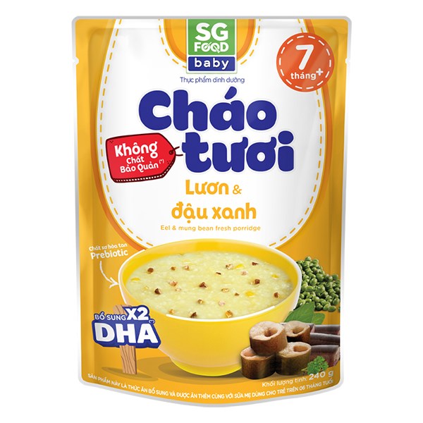 Cháo Tươi Sg Food Baby Vị Lươn, Đậu Xanh Gói 240G (Từ 7 Tháng)