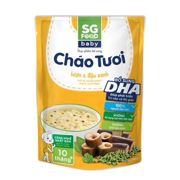 Cháo tươi SG Food Baby vị lươn, đậu xanh gói 240g (từ 10 tháng)