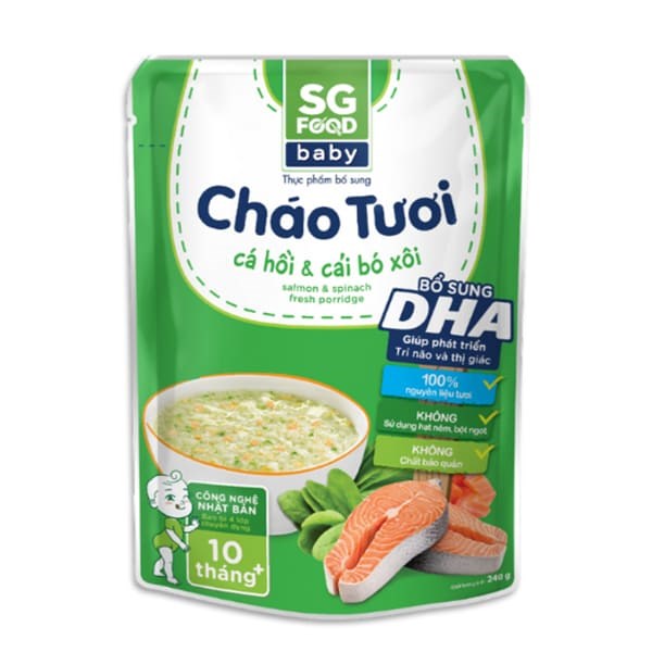 Cháo tươi SG Food Baby vị cá hồi, cải bó xôi gói 240g (từ 10 tháng)