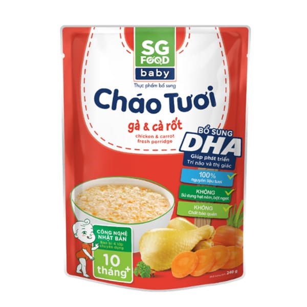 Cháo tươi SG Food Baby vị gà, cà rốt gói 240g (từ 10 tháng)