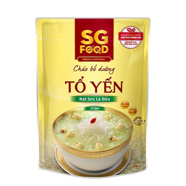 Cháo bổ dưỡng SG Food vị tổ yến, hạt sen và lá dứa gói 240g (từ 10 tháng)