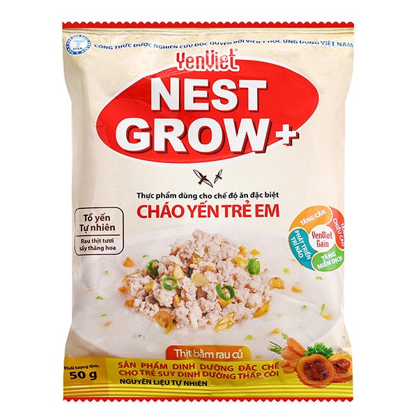 Cháo yến trẻ em ăn liền YenViet Nest Grow+ vị thịt bằm, rau củ gói 50g (từ 3 tuổi)