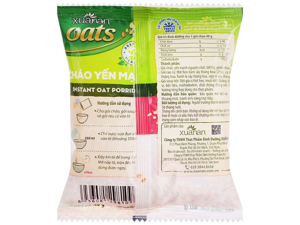 Cháo yến mạch Xuân An thịt bằm gói 40g 3
