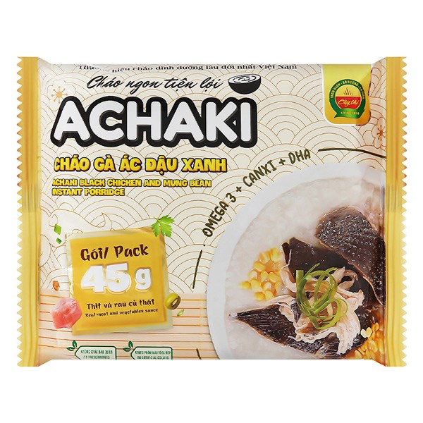 Cháo Ăn Liền Achaki Vị Gà Ác, Đậu Xanh Gói 72G (Từ 1 Tuổi)