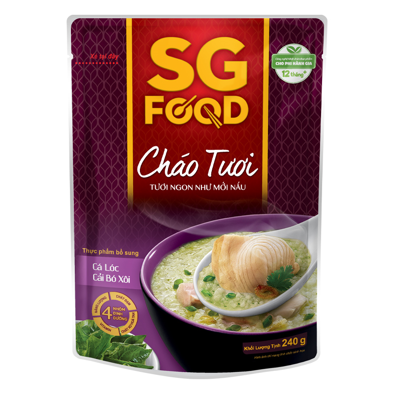 Combo 3 gói cháo tươi SG Food vị cá lóc, cải bó xôi 240g (từ 1 tuổi)