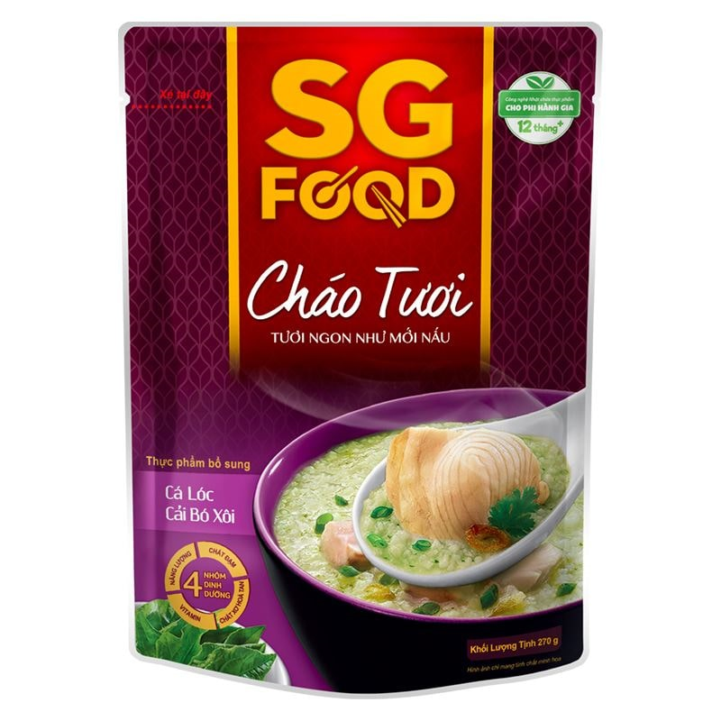 Combo 3 gói cháo tươi SG Food vị cá lóc, cải bó xôi