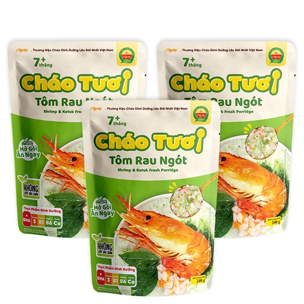 Combo 3 Gói Cháo Tươi Cây Thị Vị Tôm, Rau Ngót 240G (Từ 7 Tháng)