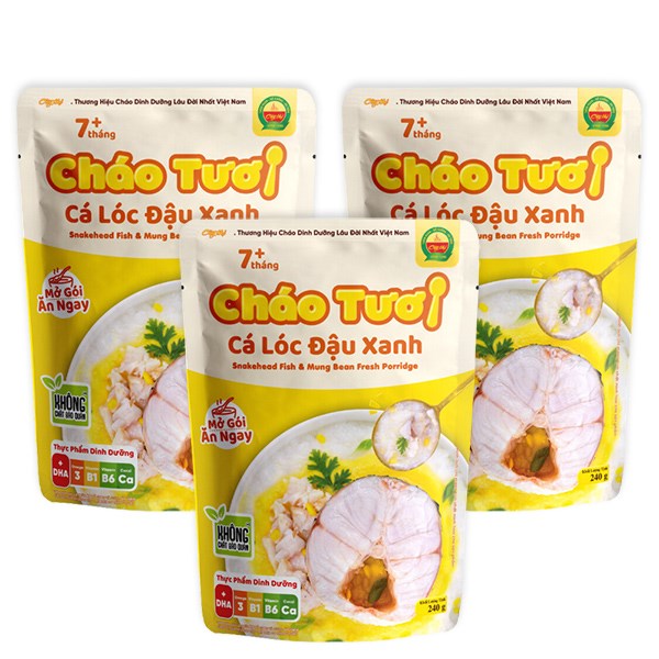 Combo 3 Gói Cháo Tươi Cây Thị Vị Cá Lóc, Đậu Xanh 240G (Từ 7 Tháng)