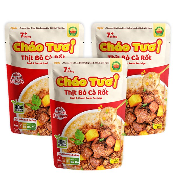 Combo 3 Gói Cháo Tươi Cây Thị Vị Thịt Bò, Cà Rốt 240G (Từ 7 Tháng)