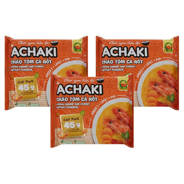 Combo 3 Gói Cháo Ăn Liền Achaki Vị Tôm, Cà Rốt 72G (Từ 1 Tuổi)