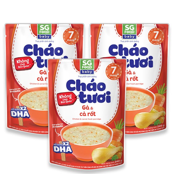 Combo 3 Gói Cháo Tươi Sg Food Baby Vị Gà, Cà Rốt 240G (Từ 7 Tháng)