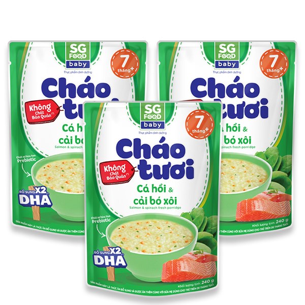 Combo 3 Gói Cháo Tươi Sg Food Baby Vị Cá Hồi, Cải Bó Xôi 240G (Từ 7 Tháng)