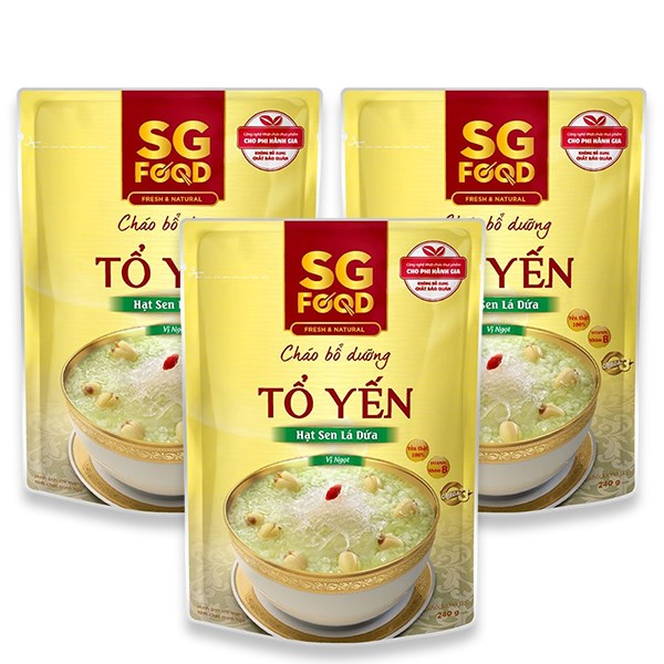 Combo 3 Gói Cháo Bổ Dưỡng Sg Food Vị Tổ Yến, Hạt Sen Và Lá Dứa 240G (Từ 10 Tháng)