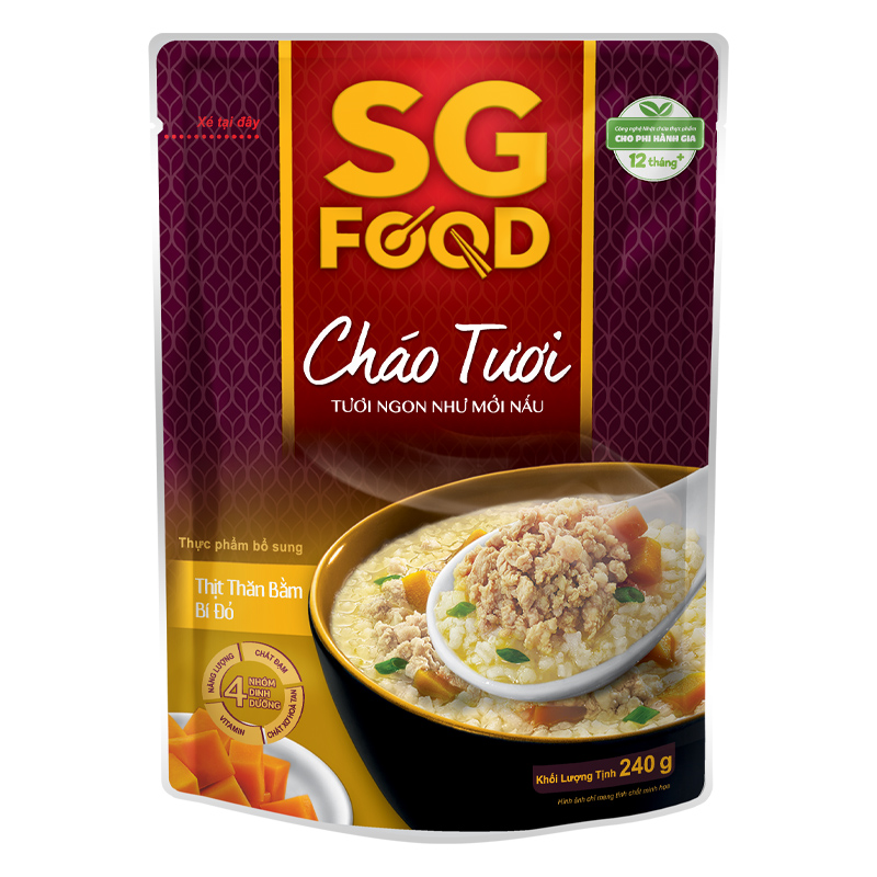 Combo 3 gói cháo tươi SG Food vị thịt thăn bằm, bí đỏ 240g (từ 1 tuổi)