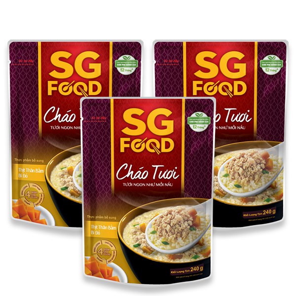 Combo 3 Gói Cháo Tươi Sg Food Vị Thịt Thăn Bằm, Bí Đỏ 240G (Từ 1 Tuổi)