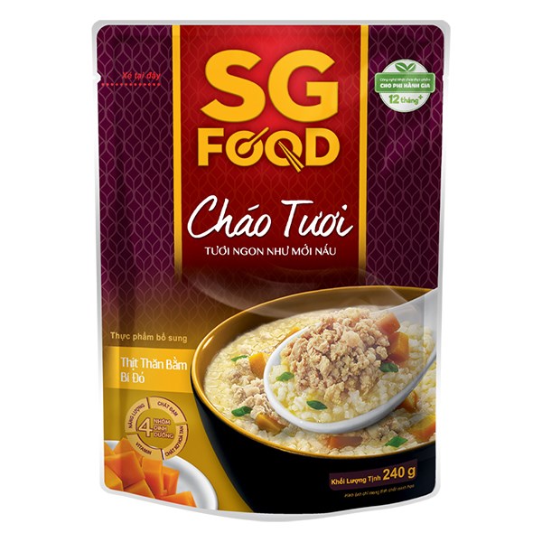 Cháo Tươi Sg Food Vị Thịt Thăn Bằm, Bí Đỏ Gói 240G (Từ 1 Tuổi)