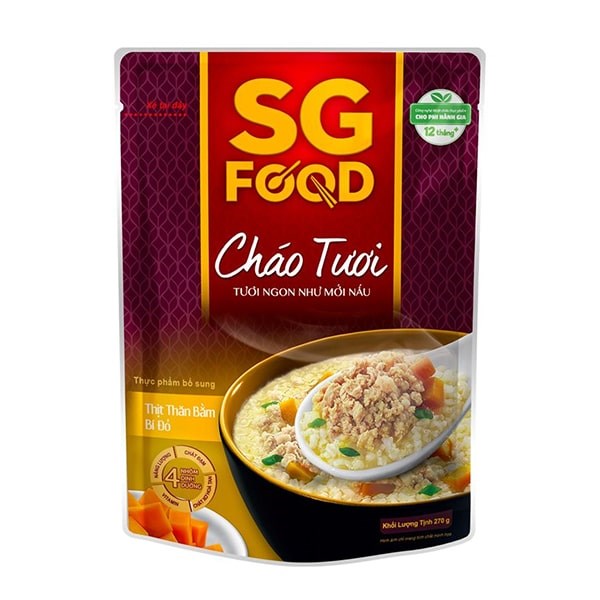Cháo tươi SG Food vị thịt thăn bằm, bí đỏ gói 270g (từ 1 tuổi)