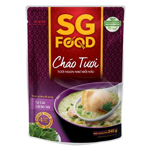 Cháo Tươi Sg Food Vị Cá Lóc, Cải Bó Xôi Gói 240G (Từ 1 Tuổi)