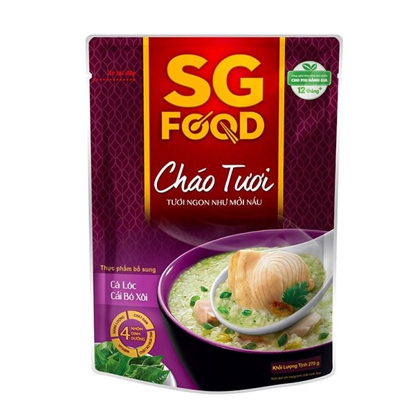 Cháo tươi SG Food vị cá lóc, cải bó xôi gói 270g (từ 1 tuổi)