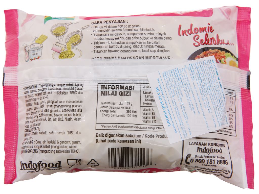Mì xào khô Indomie Mi Goreng Pedas vị cay nồng gói 79g 3