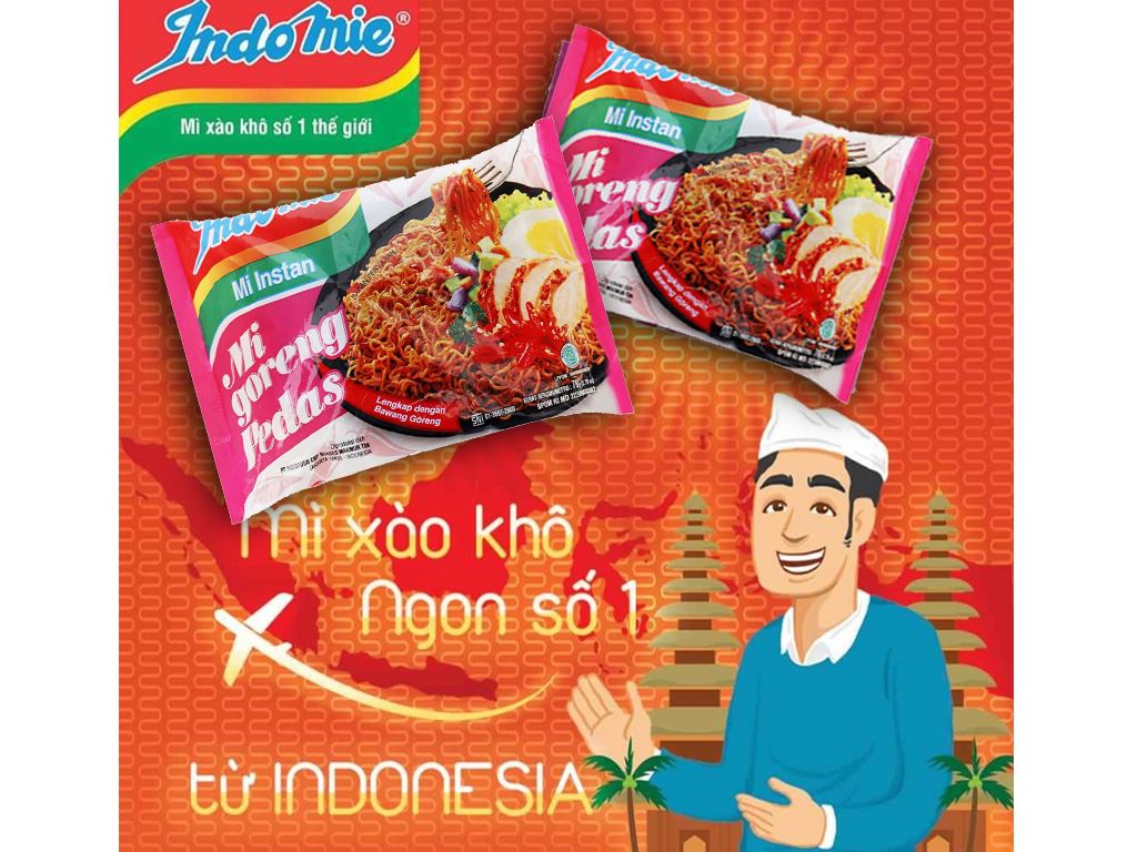 Mì xào khô Indomie Mi Goreng Pedas vị cay nồng gói 79g 2