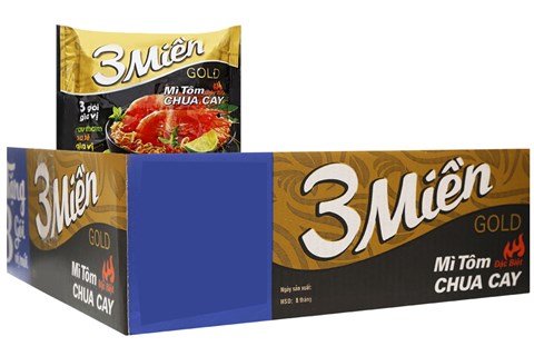 Mì 3 Miền gold hương vị tôm chua cay gói 75g (Thùng 30 gói)