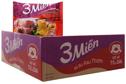 Mì 3 Miền Gold sợi to và dài hương vị Bò hầm rau thơm 60g (thùng 24 gói)